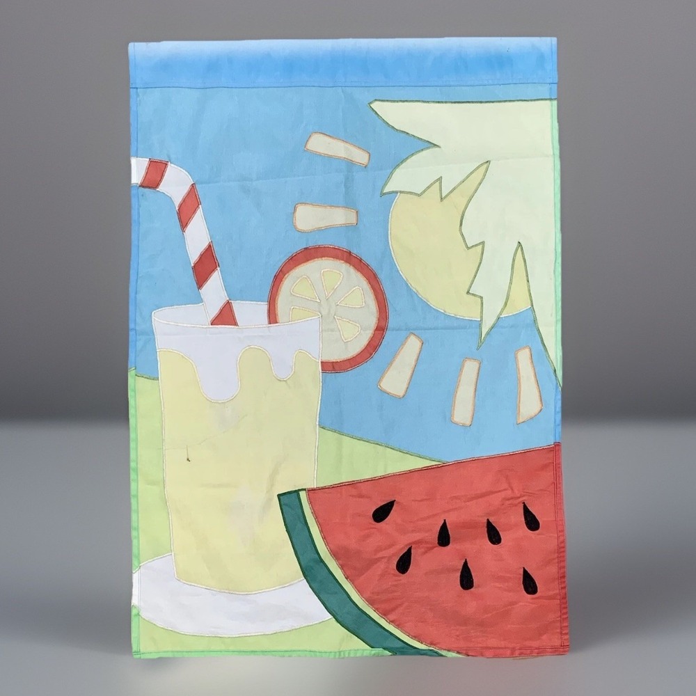 Summer Applique Garden Flag Watermelon Lemonade Sun Outdoor Decor Banner 27.5x39